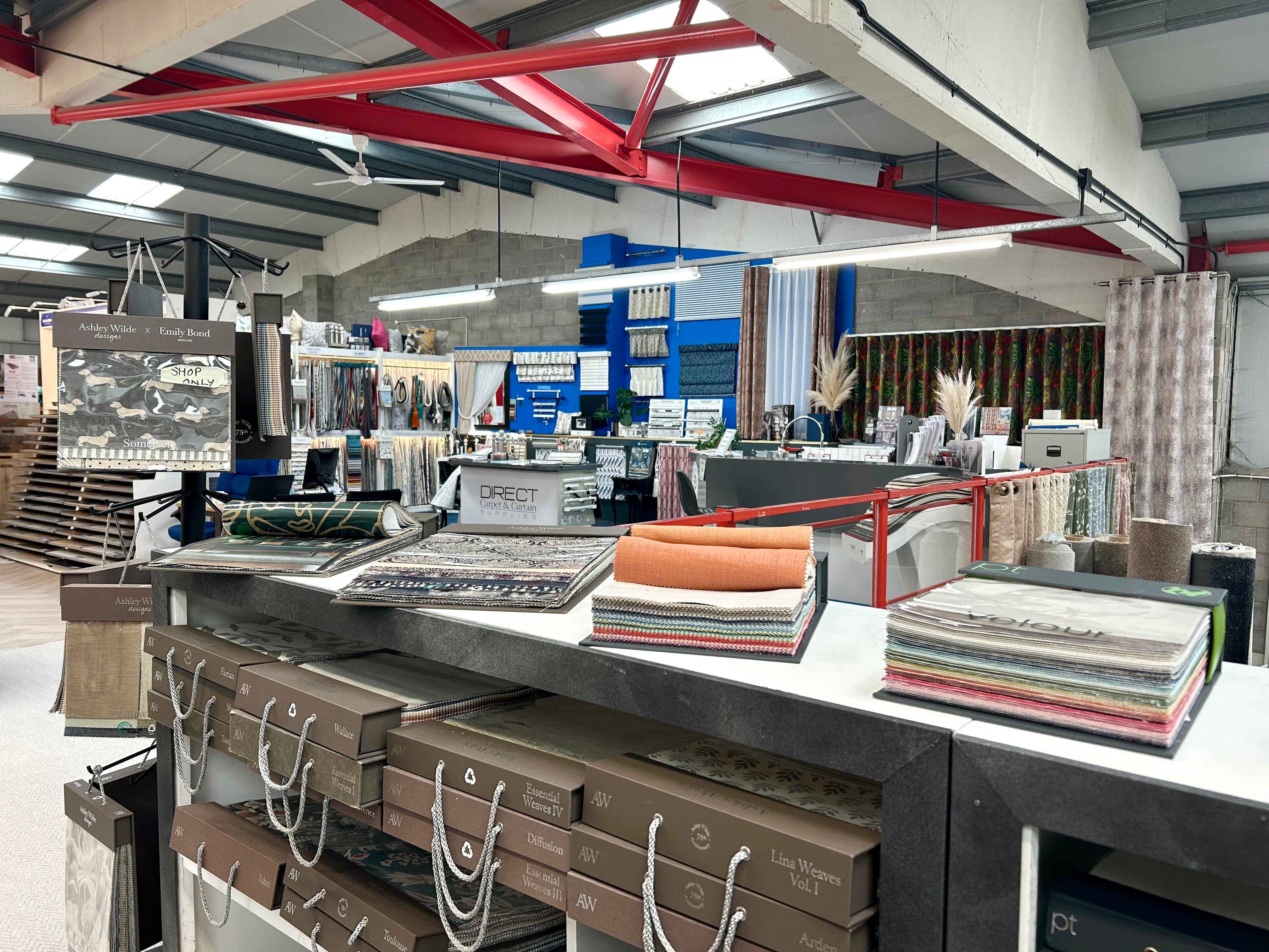 Interior of a store with display counters and products