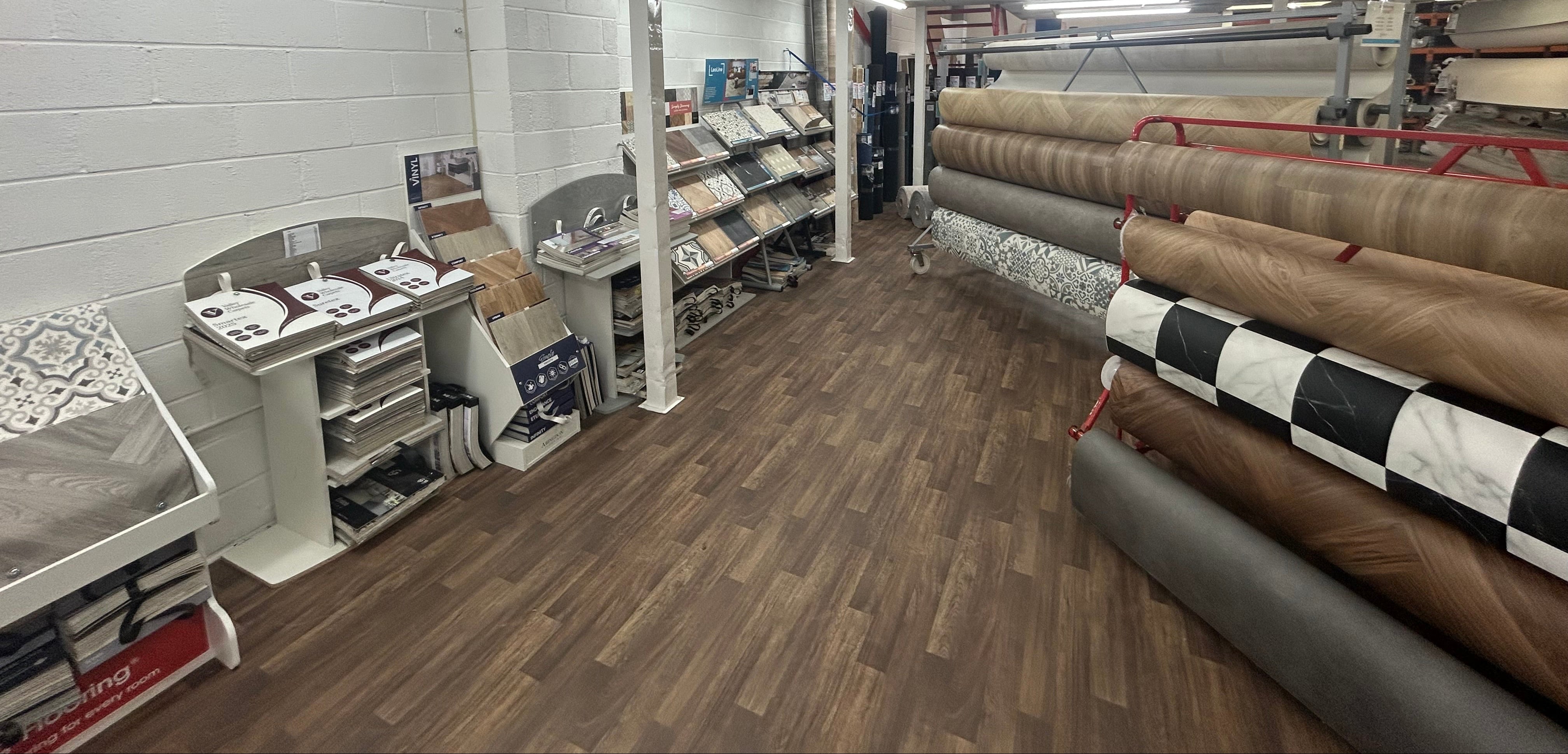 Rolls and samples of vinyl flooring